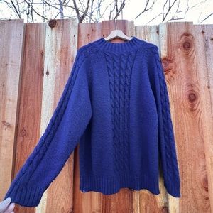 Vintage Navy Cable Knit Mock-Neck Sweater 🌿